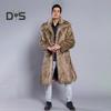 Men Long Faux Fur Overcoat Lapel Long Sleeve Windproof Open Front Coat Thickened Warm Imitation Fur Outwear