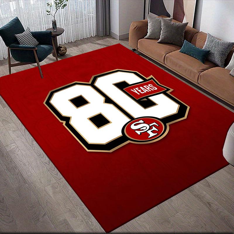 San Francisco 49ers Flanell bedruckter Teppich, Heim-Sofadekoration für Wohnzimmer & Schlafzimmer, Rutschfeste Spiel-Flanell-Fußmatte für Spielzimmer