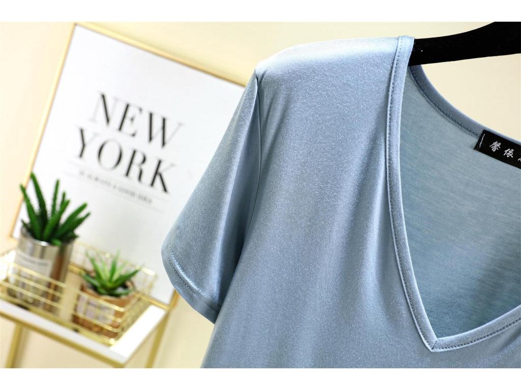 Modal V-Neck Short-Sleeve Midi Skirt Set: Women's Plus Size Korean-Style Casual Two-Piece Outfit