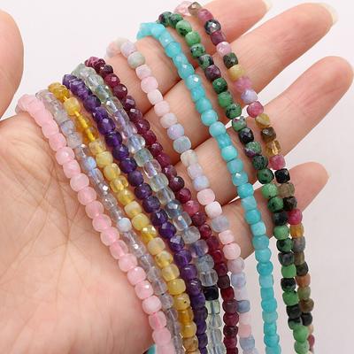 Contas de pedra natural facetadas, contas quadradas de isolamento, quartzo rosa/malaquita para colar diy, pulseira, brincos, acessórios de joias