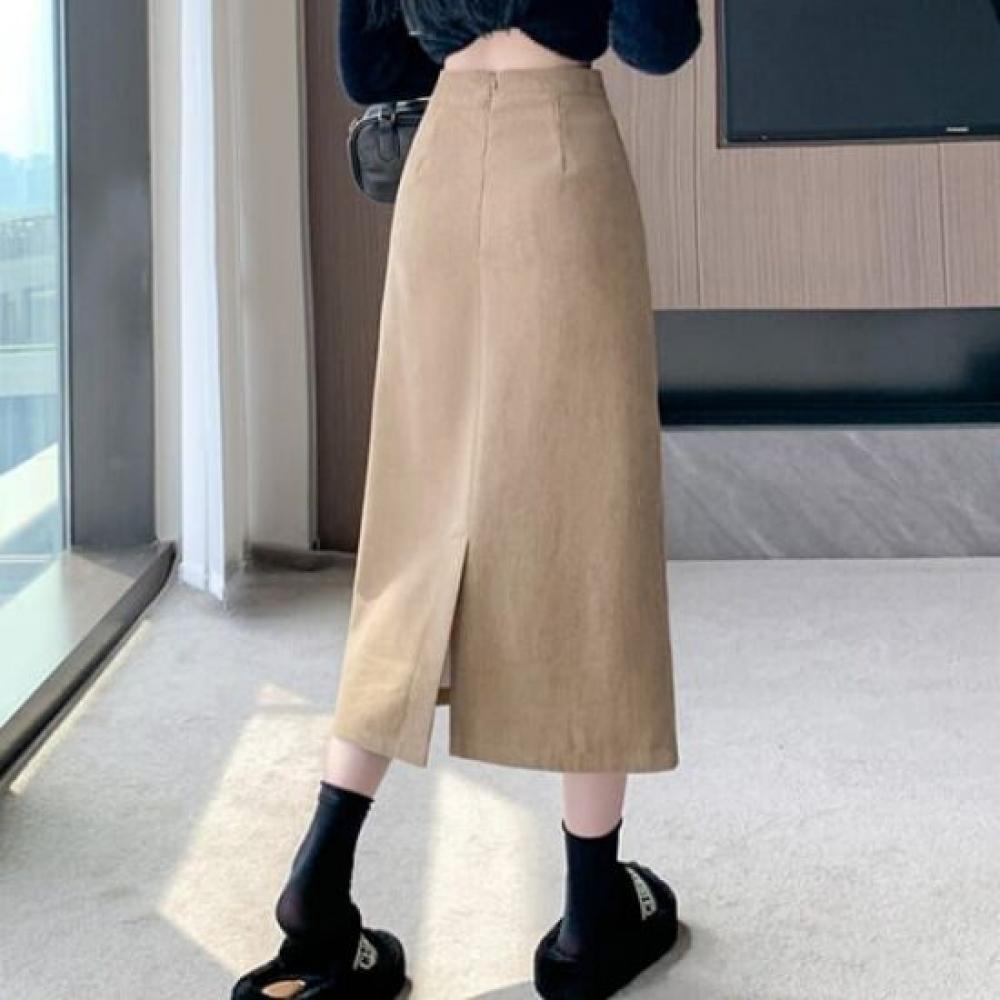 Navava Women Simple Solid Corduroy Skirt Ns438