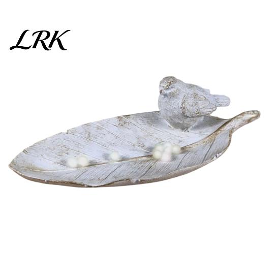 Stylish Home Accents Elegant Bird Leaf Shaped Trinket Dish, Resin Jewelry Tray, Vintage Gold Ring Decorative Entrance Tray Holder for Nightstand