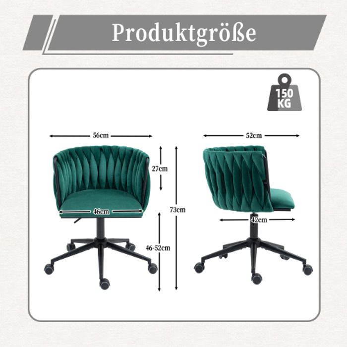 Fauteuil de bureau - MUVOE - Vert - Tissu velours - Réglable en hauteur - Pivotant 360°