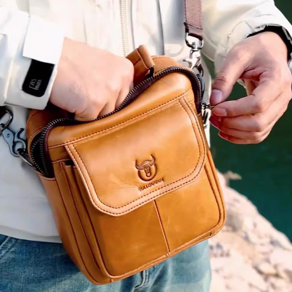 Men"s Sling Bag Genuine Leather Shoulder Bag Retro Cross Body Bag Vintage Messenger Bags
