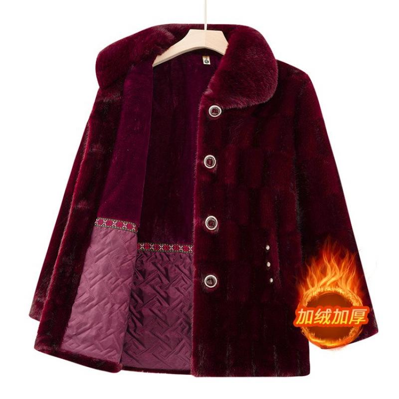 Winter Woolen Coat Imitation Fur Fleece Top Old Lady Mink Coat Thick