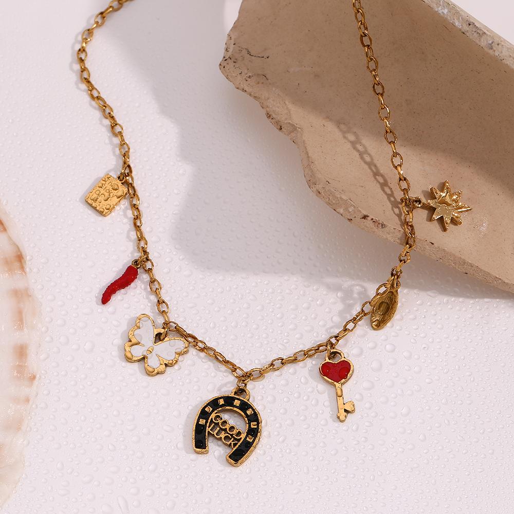 MamacitaSlay Hawaiian Style Enamel Chili Butterfly Star Pendant Stainless steel necklaces Jewelry on the neck women's neck chain