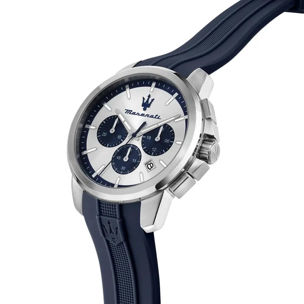 Maserati Successo Silver Blue Silicone Gents Quartz Chronograph with Date R8871621042