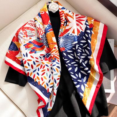 Women  Designer Scarf Fashion Oil Painting Aztec Silk Scarves Square Small Handkerchief Neck Snood Bag Hijab 90*90Cm