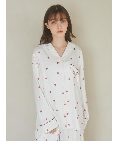 Gelato Pique Valentine Heart Print Satin Shirt PWFT251278 CRM F Women's