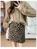 Women's High Waist Leopard Print Woolen Bodycon Skirt - Autumn/Winter 2026 Collection