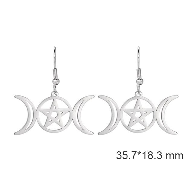 Dawapara Crescent Goddess Black Birthstone Stainless Steel Earrings Triple Moon Wicca Pentagram Gothic Drop Earrings