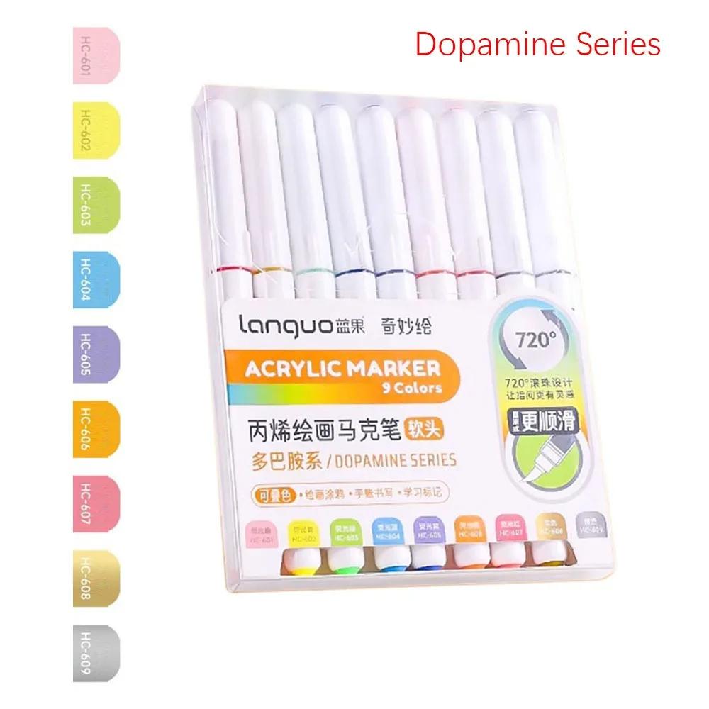 Professional 9-Colors Marker Pen Straight Liquid Art Stationery Colour Pen Hand Account Writing Stackable Color Art Felt Pens