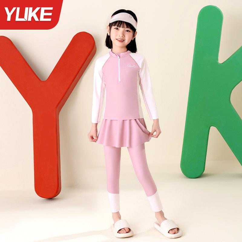 

Girls Long Sleeve Rash Guard Swimsuit - 2024 Style, Conservative Design, UV Protection, for Kids 4XL