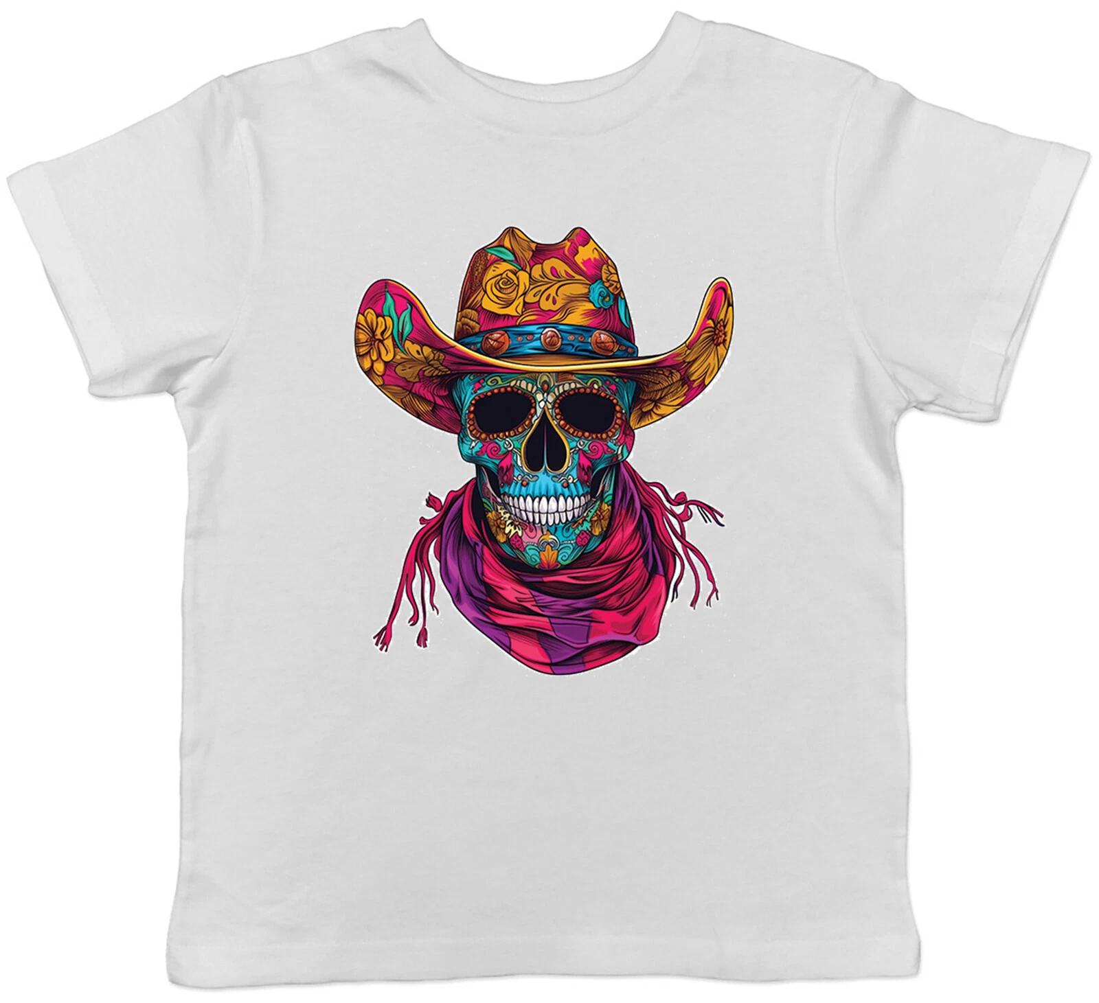 Mexican Sugar Skull Kids T-Shirt Cowboy Hat with Scarf Childrens Boys Girls Gift 120