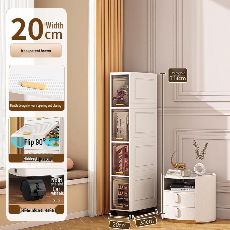 Plastic Bathroom Floor-Standing Multi-Layer Storage Cabinet with Flip-Up Shelf