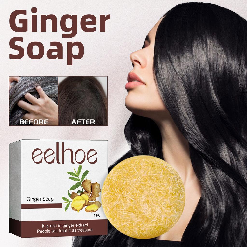 EELHOE Hair Shampoo Polygonum Ginger Essence Hair Darkening Shampoo Soap Natural Organic Gray Reverse Hair Cleansing 1pc