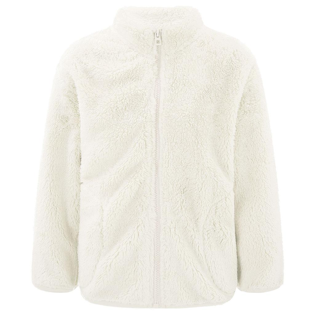 Kids Casual Outerwear Long Sleeve Stand Collar Soft Plush Zipper Closure Pockets Side Warm Jacket