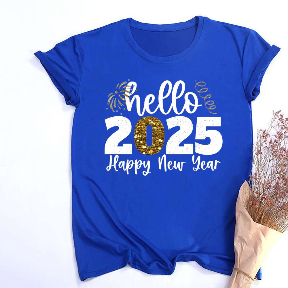 Dámské vánoční tričko s kulatým výstřihem Santa Claus, Velká velikost, Krátký rukáv, Vánoční edice pro Nový rok 2025