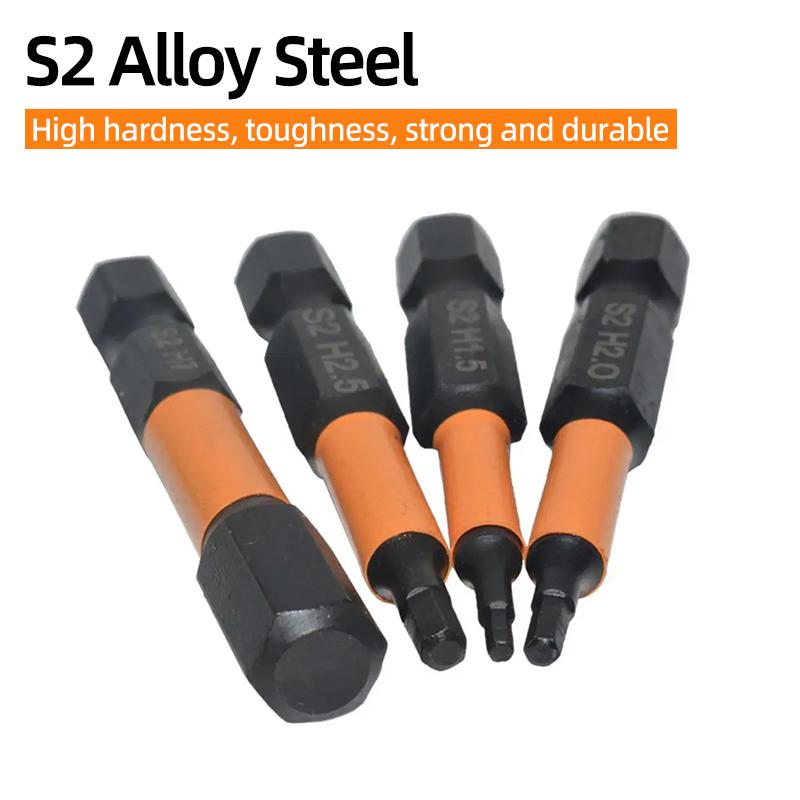 Cheie Allen cu cap hexagonal, set de biți de șurubelniță SAE metrice, 1/4" cu coadă hexagonală, biți de șurubelniță magnetică din oțel S2, scule de găurit electrice de mână