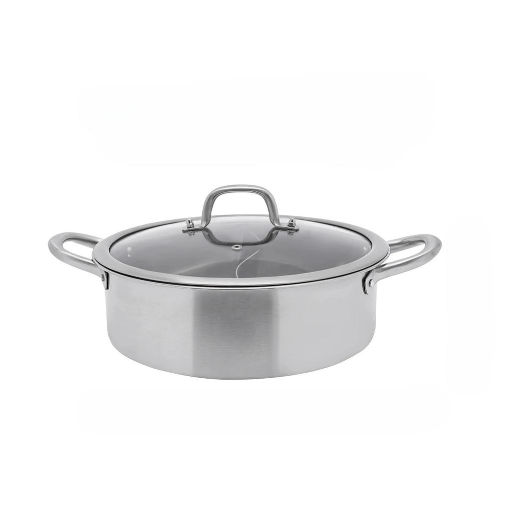 304 Food Grade Stainless Steel  Shabu Pot with Lid Divider Dual Sided Cookware for Induction Cooktop Gas Stove Kitchen Cooker