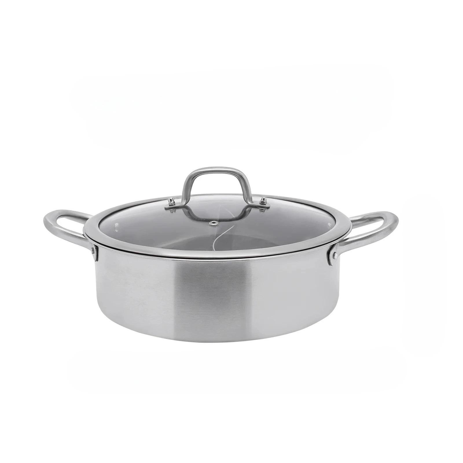 

Кастрюля для шабу-шабу из нержавеющей стали 304 пищевой марки с крышкой и разделителем, двусторонняя посуда для индукционной плиты, газовой плиты, кухонной плиты