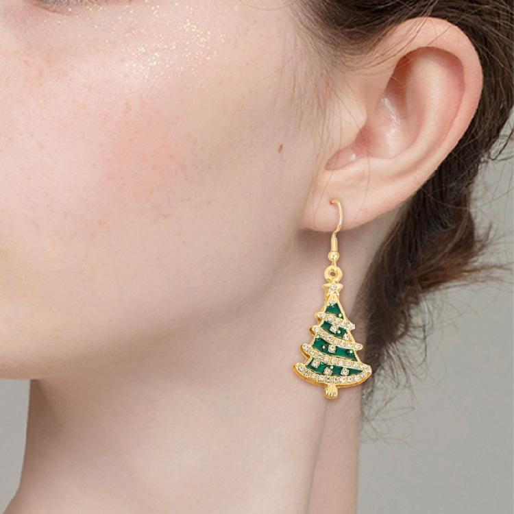 Holiday Rhinestones Christmas Earrings Lightweight Alloy Construction Ear Studs Red/Green Party Jewelry Gift