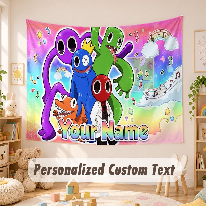 Custom Name Text Tapestry,Rainbow Friends Boho Wall Hanging, Decorative Backdrop Tapestry For Room