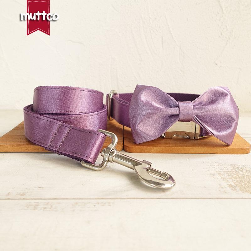 MUTTCO Lilac Dog Collar & Bow Tie Leash Set - Pull-Resistant UDC-117 Large лиловый