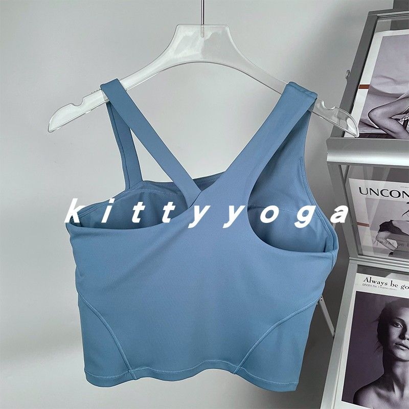 

Stylish Oblique Shoulder Strap Asymmetric Exercise Intimates Medium and Low Strength Nude Feel High Elastic Fitness Outdoor Yoga Clothes Clear Blue XL