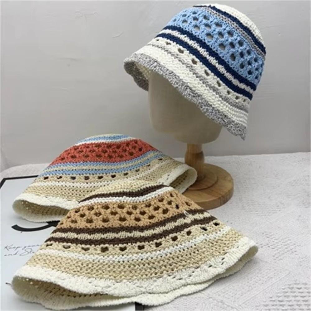 Mix Color Fisherman Hat Striped Sunshade Hat Outdoor Bucket Hat Panama Bob Caps