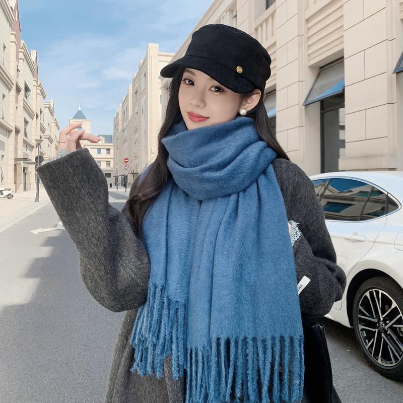 Solid color mink hair scarf light luxury high-end imitation cashmere scarf women's winter Korean men's shawl scarf autumn and winter