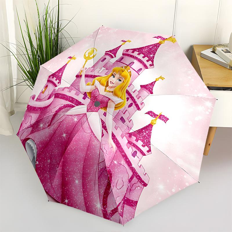 

Princess Aurora, Castle Automatic Opening and Closing Umbrella - 8 Ribs Portable Folding Umbrella with Plastic Handle, Suitable for Leisure