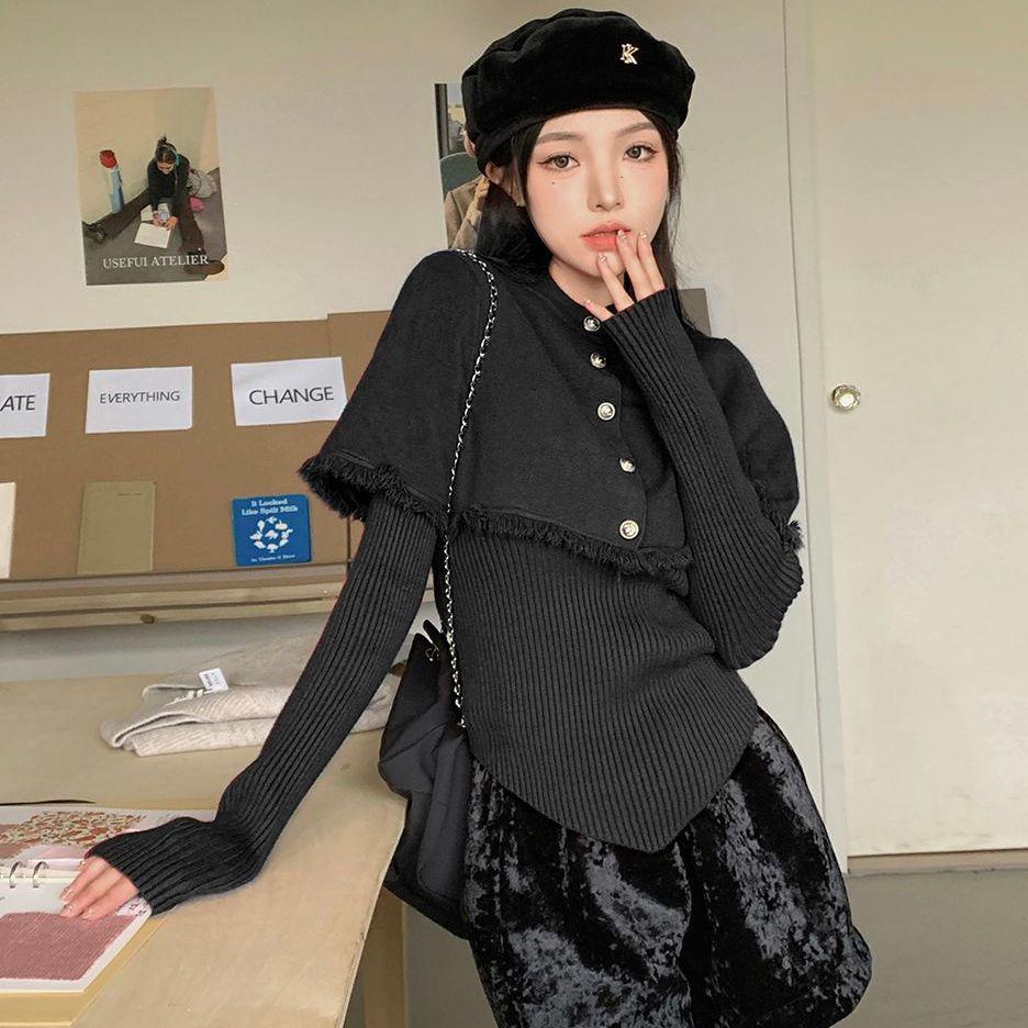 

Стильный женский осенний вязаный кардиган и рубашка - Элегантный, молодежный солевой стиль One Size чёрный