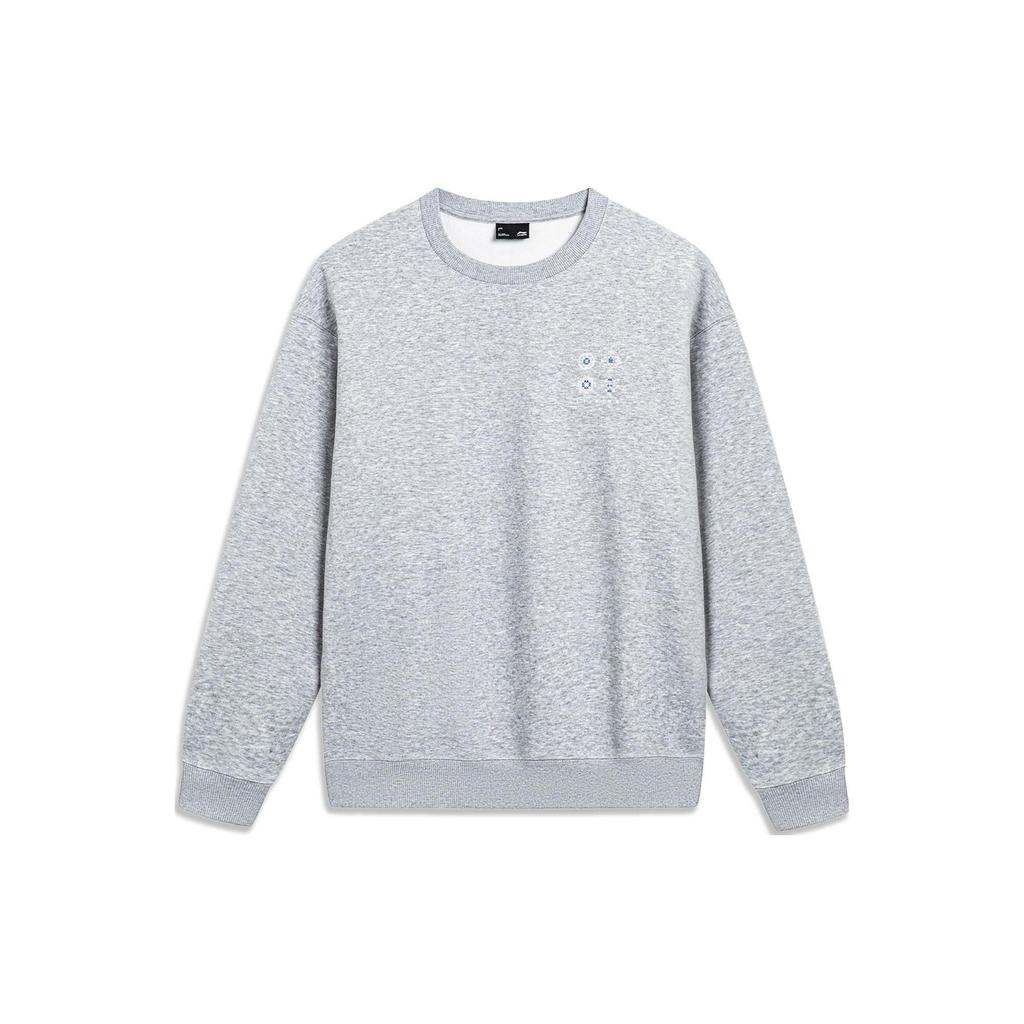 Li-Ning China Culture Series Solid Fleece-Lined Warm Loose Pullover Sweatshirt Men Tops Floral-Grey AWDT901-1