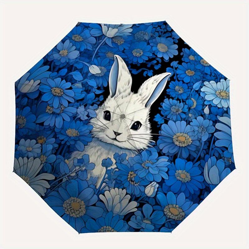 

1pc Floral Bunny Automatic Open/Close Umbrella with Windproof, Functional Design, 8-Rib Sturdy Canopy, Durable Ribs136