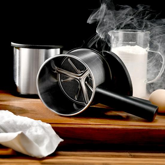 Peneira de Farinha Ferramenta de Confeitaria Filtro de Malha Fina Portátil Semiautomático Peneirador de Pó para Cozinha Confeitaria