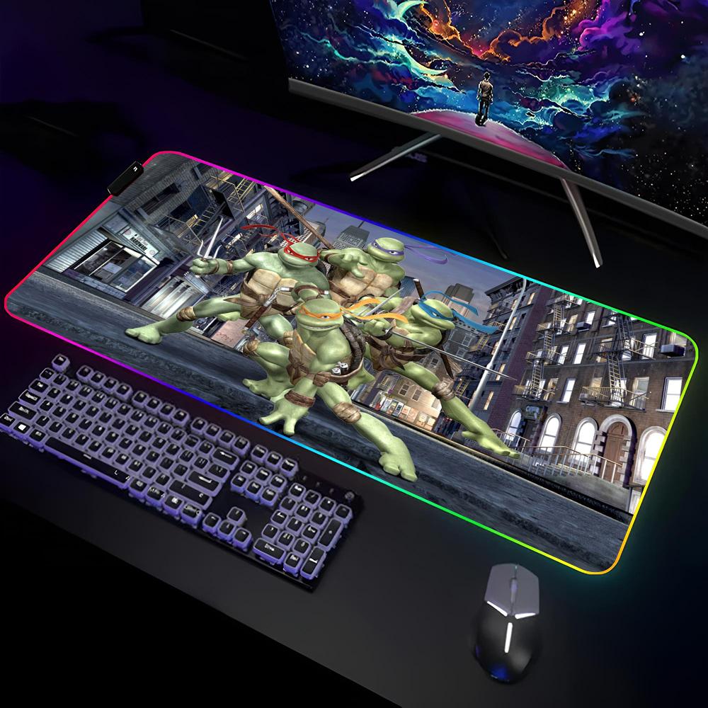 T-Teenage Mutant N-Ninja-Turtles Mouse Pad Gamer RGB Deskmat Keyboard Mat Gaming Laptops LED Mousepad Desk Protector Anime Mause