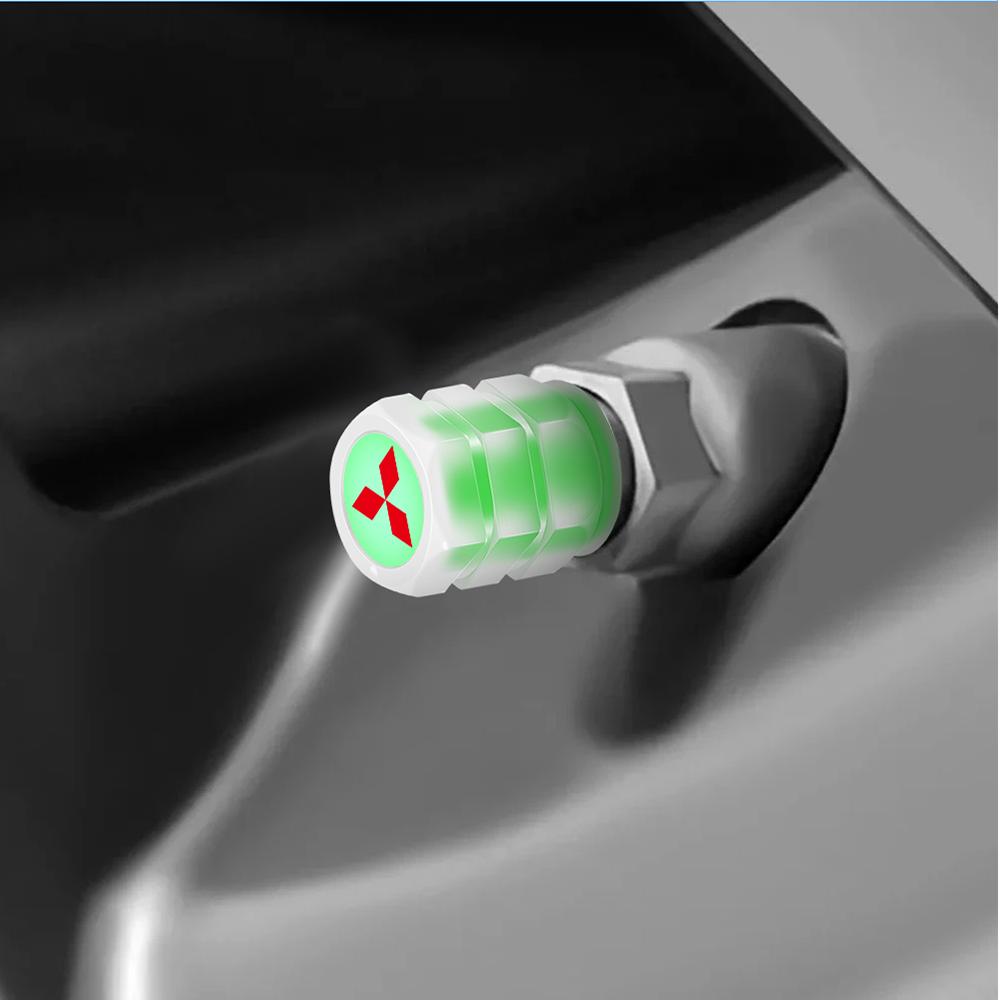 4 Stück Auto-Reifenventilkappe Fluoreszierend Motorrad Fahrrad Reifen Staubkappe für MITSUBISHI Ralliart Outlander ASX EX LANCER AIRTREK