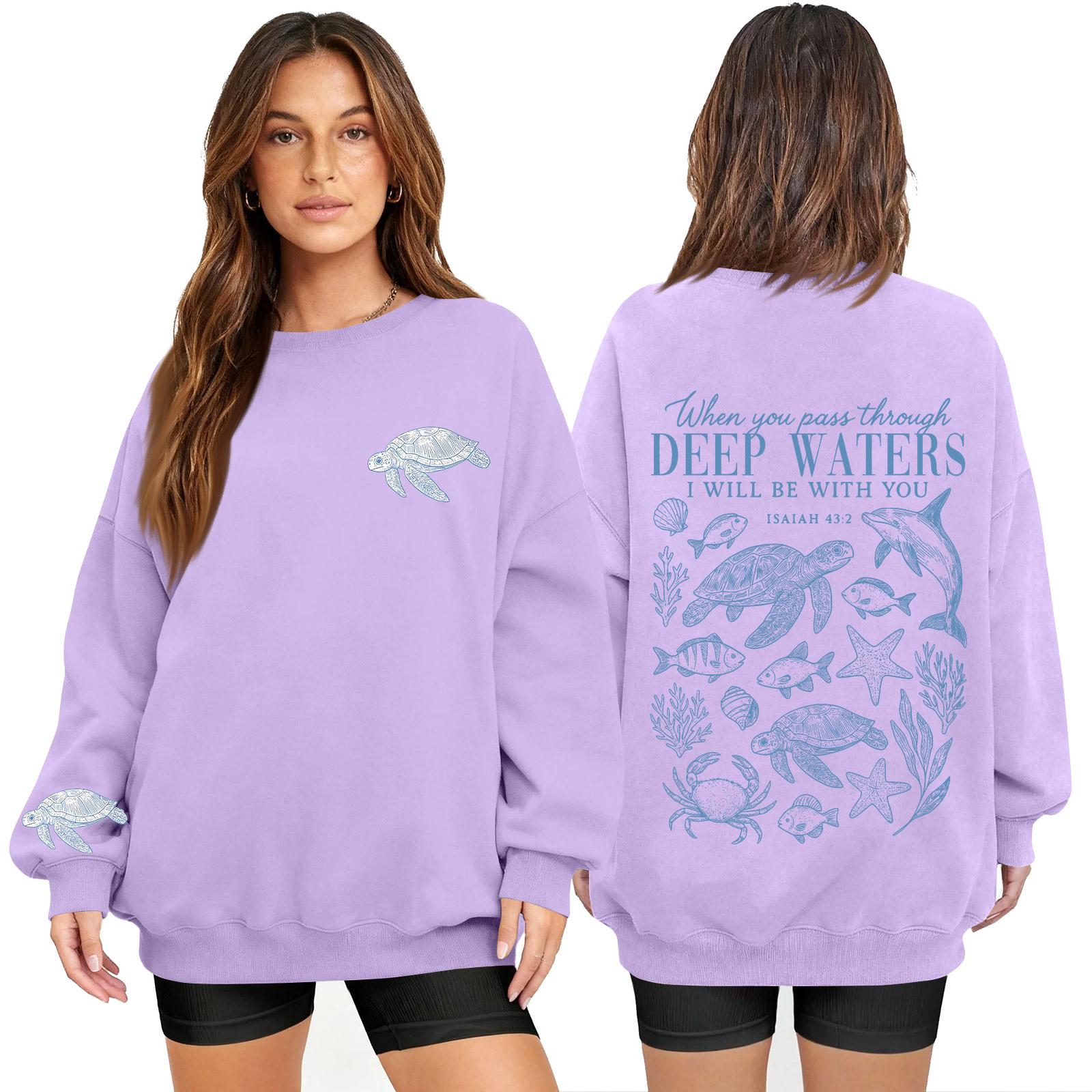 

Women s Fashion Long Sleeve Print Round Neck Loose Pullover Sweater Top L фіолетовий