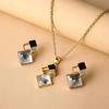 Elegant Fashion Minimalist Square Diamond Inlaid Necklace Earrings Set for Women Collarbone Chain Accessories Creative Gifts