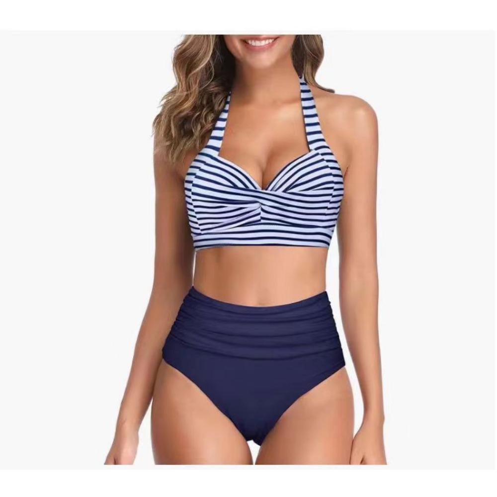 European and American High-waisted Women's Sexy Split Swimwear Polka Dot Print Leaf Bikini Women's Swimsuit