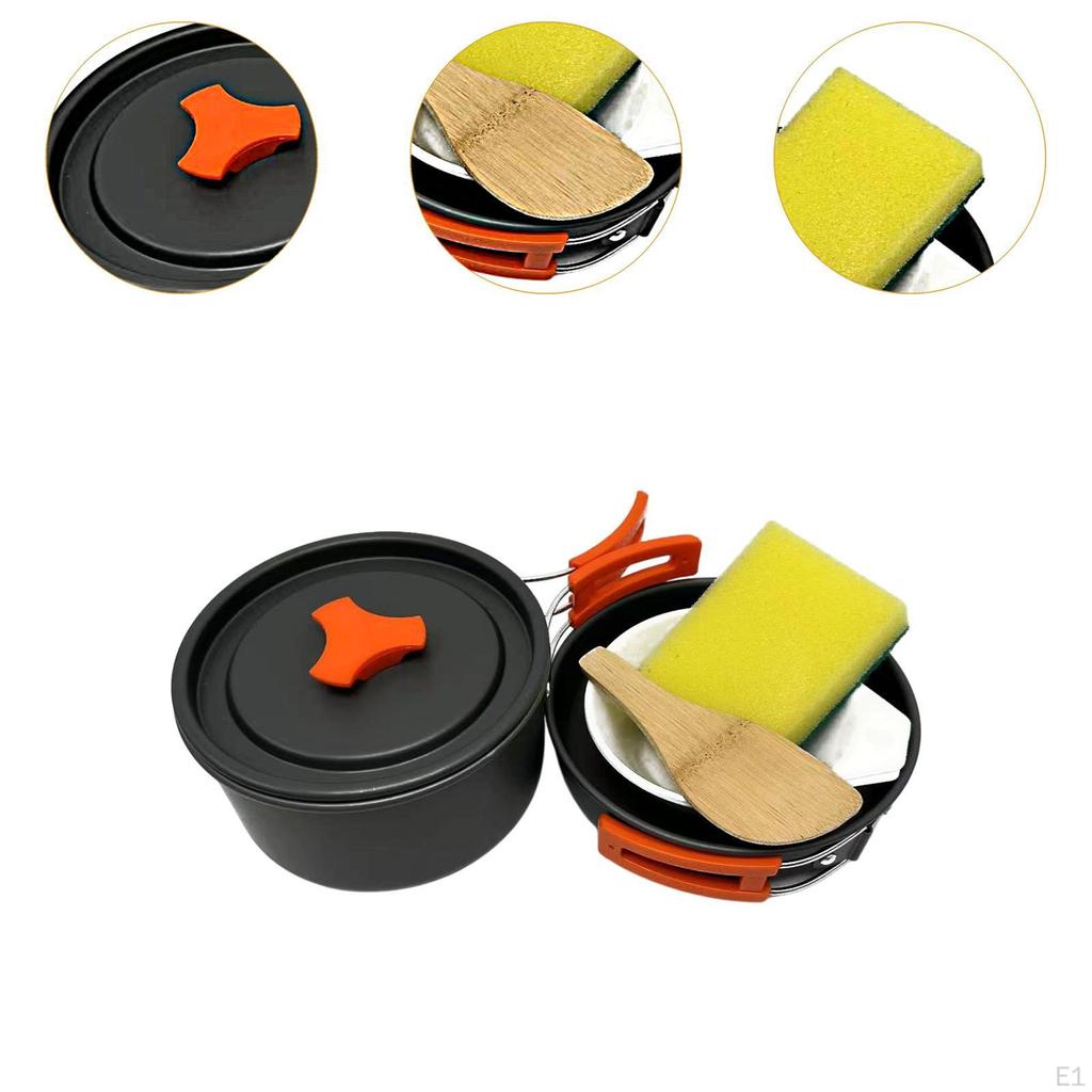 Camping Cookware Mess Kit Bowls Rice Spoon Foldable Handle Nonstick Frying Pan Soup Pot for Trekking