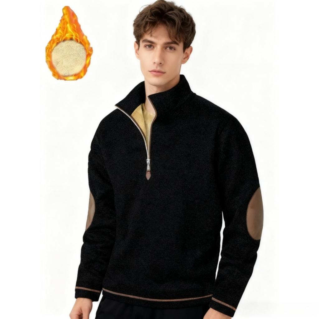Men's Textured Jacquard Hooded Jacket - Thickened Zip-Front Sweatshirt with Stand Collar