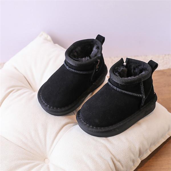 2025 New Winter Baby Snow Boots Leather Warm Plush Little Boys Shoes Non-slip Fashion Toddler Girls Boots