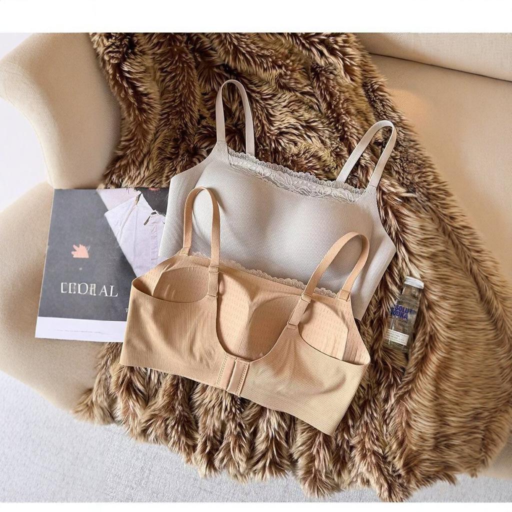 No Steel Rim Tube Top Bra Women's Thin Styles Gather and Close the Secondary Breasts Lace Edge Comfortable and Breathable Upper Support Underwear