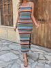 2025 Geometric Striped Jacquard Vacation Sling Dress with Slit