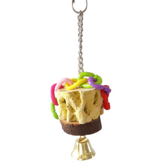 Bird Chewing Toy with Bells Natural Volcanic Stone Zanthoxylum Bungeanum Parrot Cage Toy Oral Health Bird