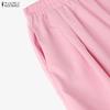 ZANZEA Women Casual Elastic Waist Solid Color Loose Wide Leg Pants