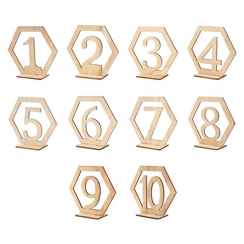 10pcs Wooden Table Number Sign Hexagon Place Card Rustic Wedding Desktop Decor Engagement Seat Number Signs Event Party Supplies