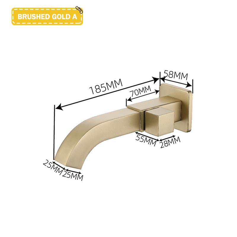 Rubinetto per Lavabo Quadrato da Parete per Bagno Oro Spazzolato Monoforo Freddo Ottone Rubinetto per Lavabo da Balcone Pozzetto per Mocio Cromo Nero Grigio
